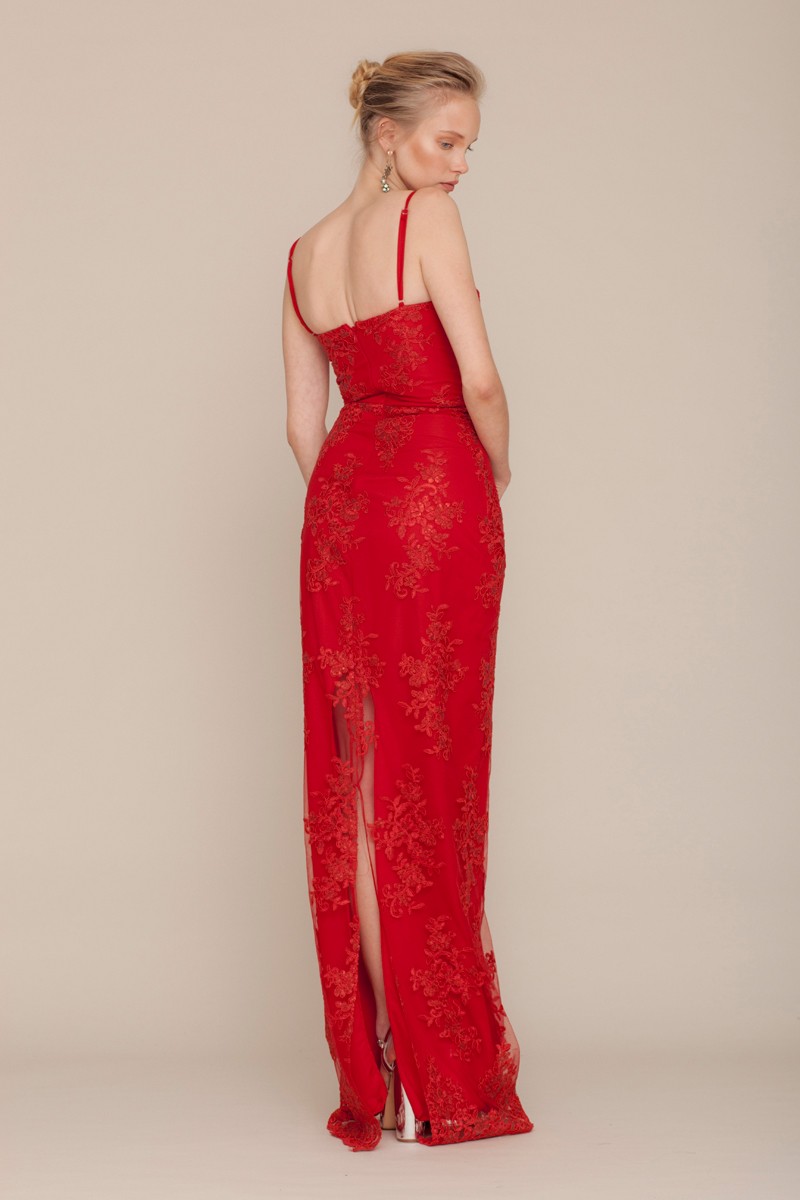 Red Lace Sleeveless Maxi Dress