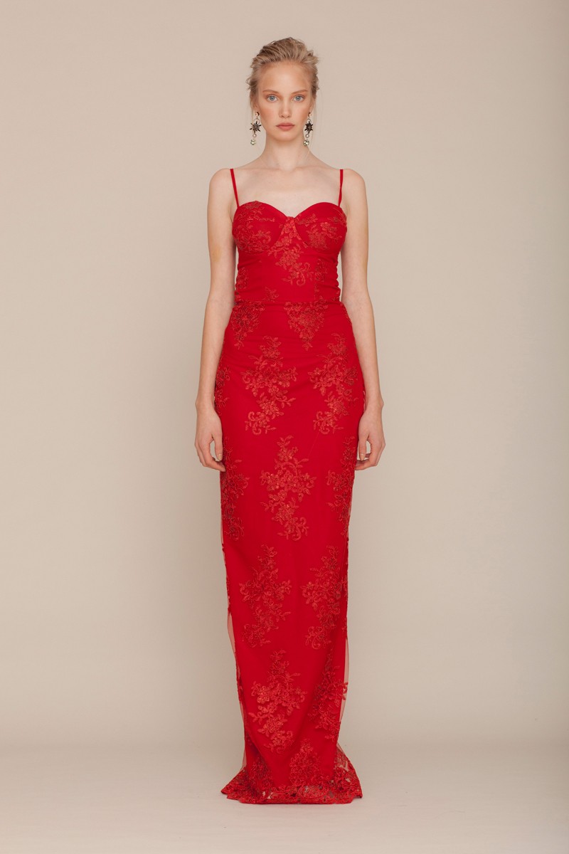 Red Lace Sleeveless Maxi Dress