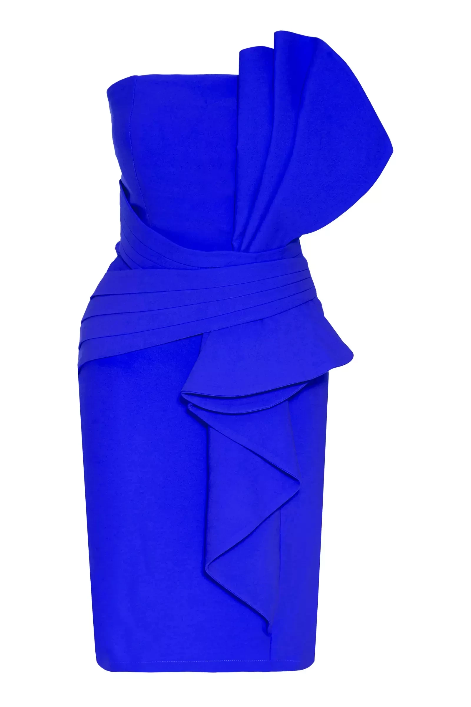 Blue plus size crepe strapless mini dress