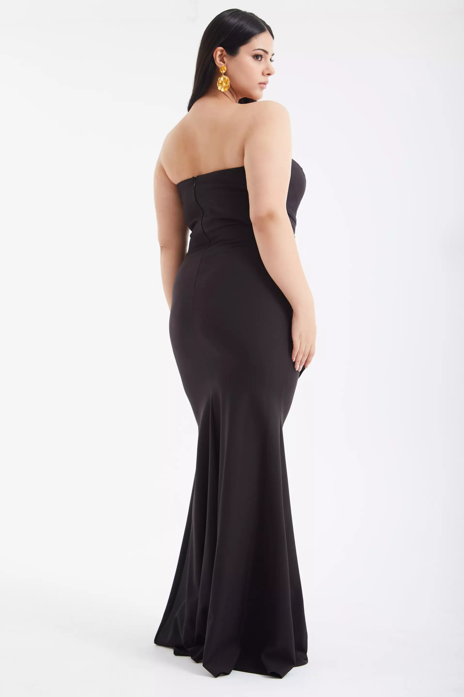 Black Plus Size Crepe Strapless Maxi Dress | Polyester Dress | KeiKei